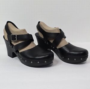 Korks Abloom Black Mary Jane Clog Slingback Sandals Faux Leather Block Heel 9.5